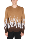 Vision Of Super Multicolor Jacquard Flames Sweater In Beige