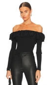 Simkhai Isabelle Off-the-shoulder Ruffled Ribbed-knit Top In Black