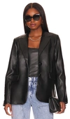 Good American Better Than Single-breasted Regular-fit Faux-leather Blazer In Black001