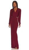 L'agence Thea Twist Front Chain Long Sleeve Gown In Black Cherry