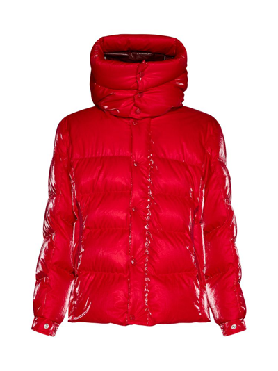Moncler Logo Patch Hooded Jacket In Red