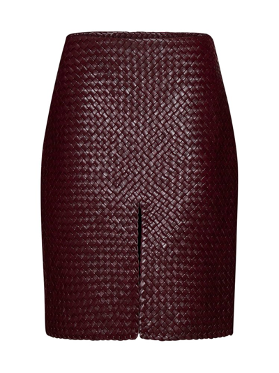 Bottega Veneta Intrecciato Leather Skirt In Red