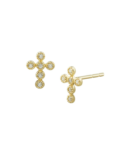 Saks Fifth Avenue Women's 14k Yellow Gold & 0.05 Tcw Diamond Cross Earrings