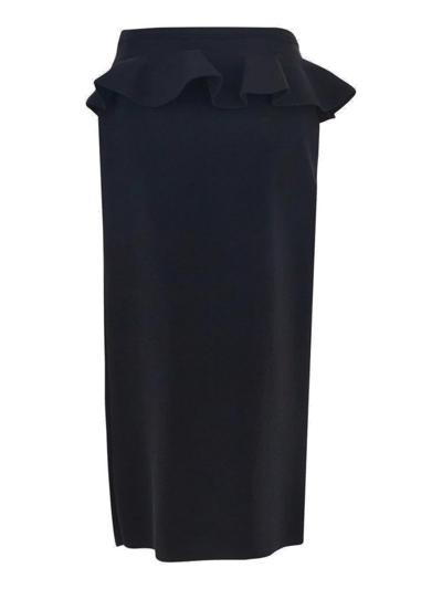 Alexander Mcqueen Ruffle Detailed Slit Midi Skirt In Black