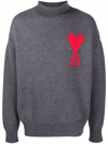 Ami Alexandre Mattiussi Crew Neck Long Sleeve Sweater With Ribbed Edges In Grey