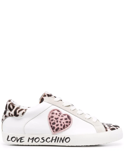 Love Moschino Leopard-print Lace-up Trainers In White