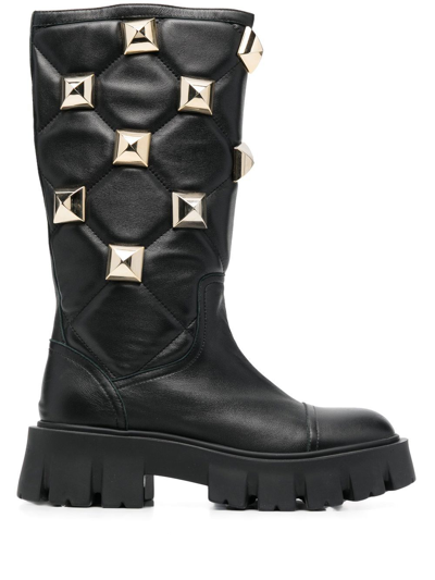 Philipp Plein Stud-embellished Mid-calf Boots In Black