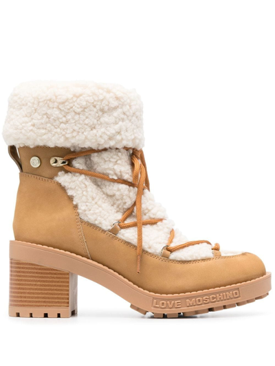 Love Moschino Shearling Ankle Boots In Neutrals