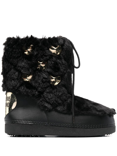 Love Moschino Studded Faux-fur Boots In Black