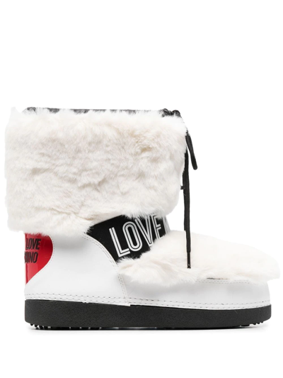 Love Moschino Embossed-logo Faux-fur Boots In White