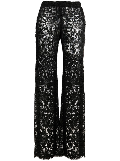 Saint Laurent Guipure Lace Wide-leg Trousers In Black