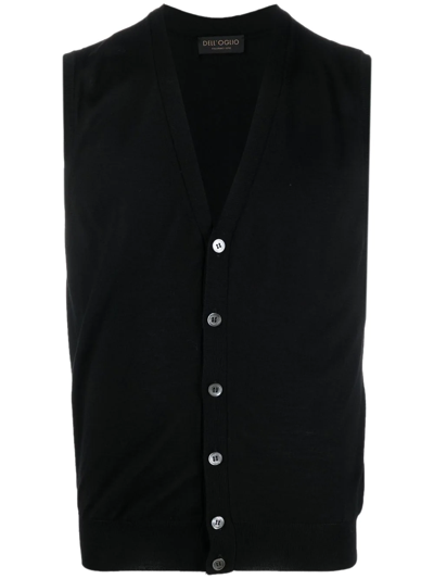 Dell'oglio V-neck Merino Wool Waistcoat In Schwarz