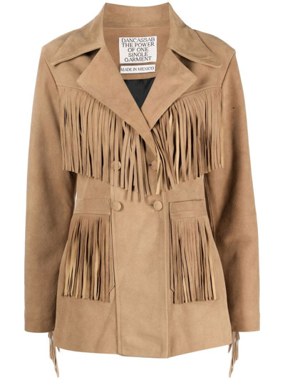 Dancassab Rivera Double-breasted Fringed Jacket In Brown