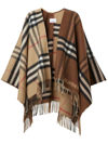 Burberry Contrast Check Fringed Cape In Braun
