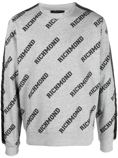 John Richmond Logo-print Knitted Sweater In Grau