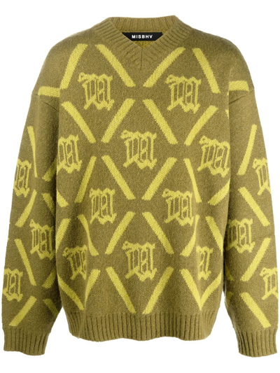 Misbhv Logo Print Merino-mohair Blend Jumper In Gold