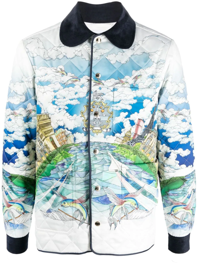 Casablanca White Printed Stain Le Vol Ideal Quilted Hunting Jacket In Multi