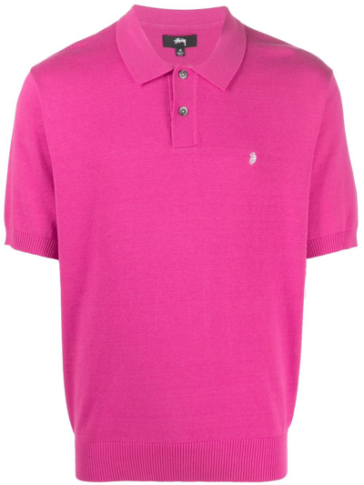 Stussy Logo-embroidered Polo Shirt In Rose-pink
