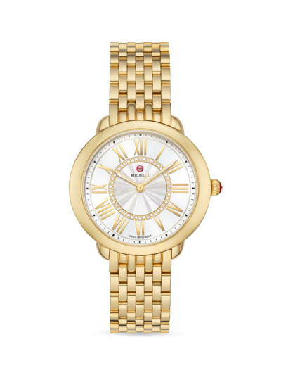 Michele Women's Serein Mid 18k-gold-plated Stainless Steel & Diamond Bracelet Watch