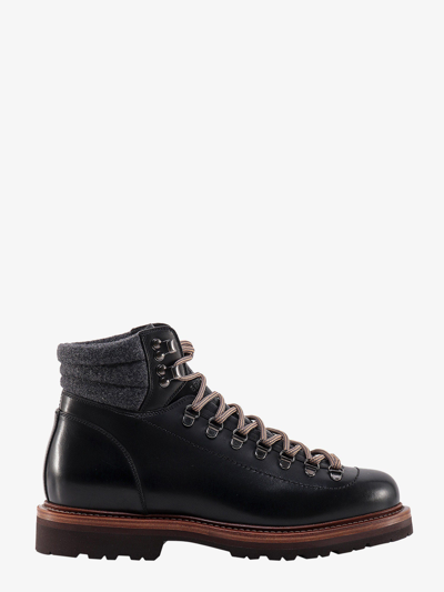 Brunello Cucinelli Lace-up Leather Hiking Boots In Black