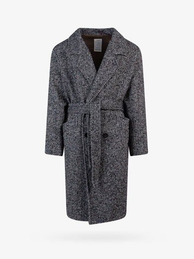 Paltò Herringbone Wool-blend Coat In Grey