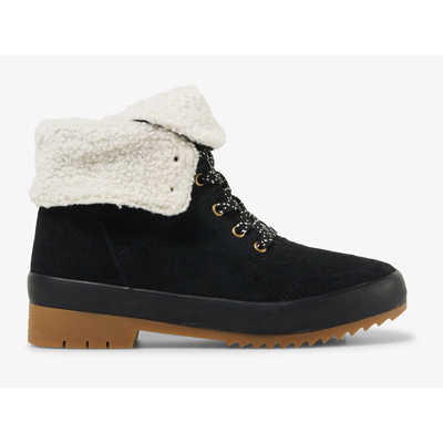 Keds Camp Boot Ii Black Suede Faux Fur Lace-up Ankle High Heel Boots
