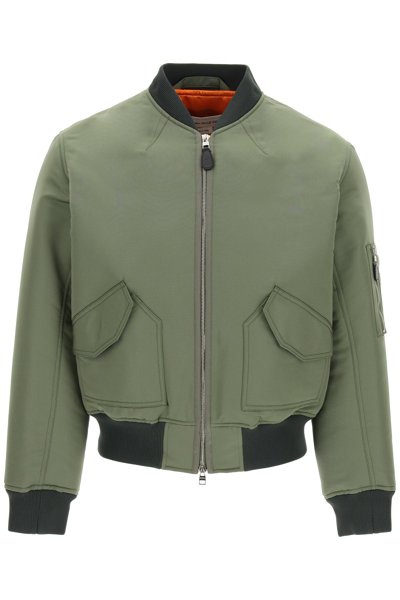 Alexander Mcqueen Logo Printed Zipped Bomber Jacket In Green
