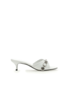 Balenciaga Cagole Lambskin Buckle Slide Sandals In White