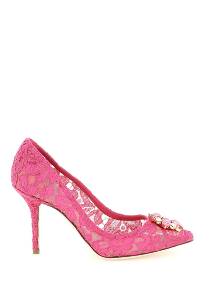 Dolce & Gabbana Court Shoe In Taormina Lace With Crystals In #ff00ff