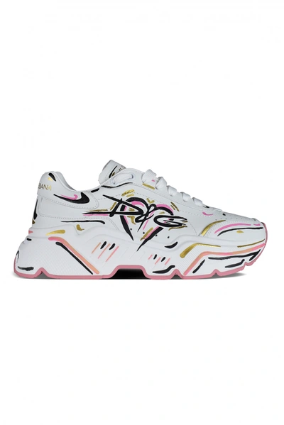 Dolce & Gabbana White & Multicolor Hand-painted Daymaster Low Trainers In Black