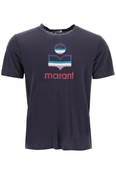 Isabel Marant Karman Logo-print Slub Linen T-shirt In Blue