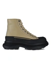 Alexander Mcqueen Luxury Boots For Women   Beige Leather Tread Slick High Chelsea Boots