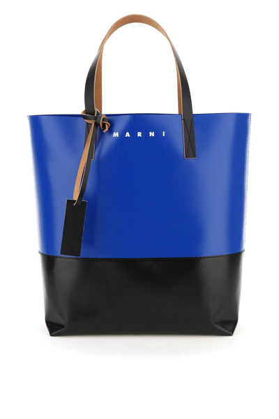 Marni Pvc Tribeca Shopping Bag In Blue,black