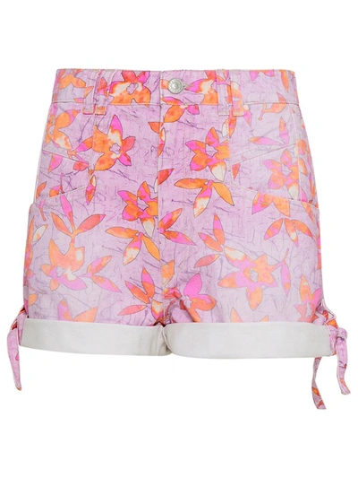 Isabel Marant Naesqui Tie-detailed Printed Denim Shorts In Pink