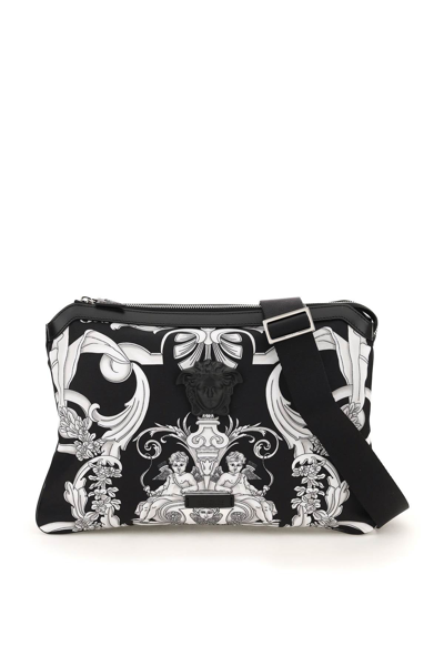 Versace Silver Baroque Print Nylon 'la Medusa' Crossbody Pouch In Multi-colored