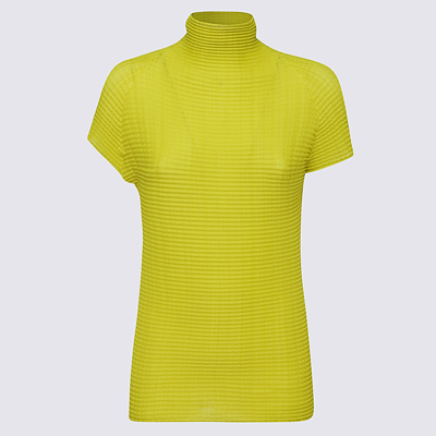 Issey Miyake Textured Roll Neck Top In Yellow