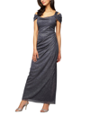 Alex Evenings Cold Shoulder Gown With Side Ruffle Skirt In Dusty Blue