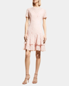 Shani Short Sleeve Double Ruffle Lace Dress In Dusty Pink