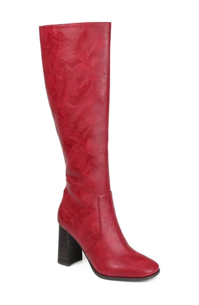 Journee Collection Karima Tall Vegan Leather Block Heel Boot In Red