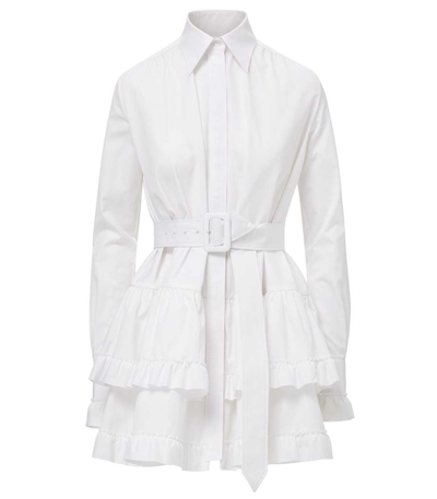 Brandon Maxwell Mini Shirt Dress With Ruffle Hem In White