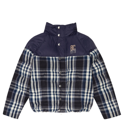 Brunello Cucinelli Kids' Checked Cotton Twill Down Jacket In Blu/bianco