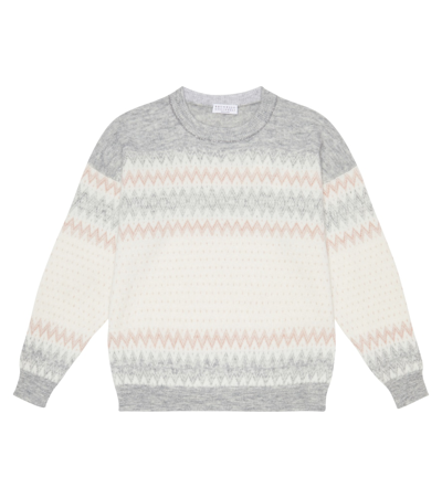 Brunello Cucinelli Kids' Mohair And Wool-blend Sweater In Bianco