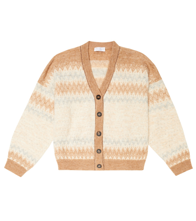 Brunello Cucinelli Embellished Jacquard Mohair And Wool-blend Cardigan In Nude