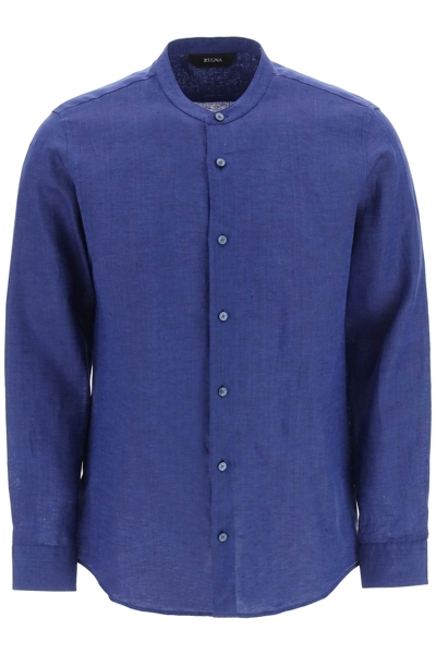 Ermenegildo Zegna Relaxed-fit Button-down Linen Shirt In Blue