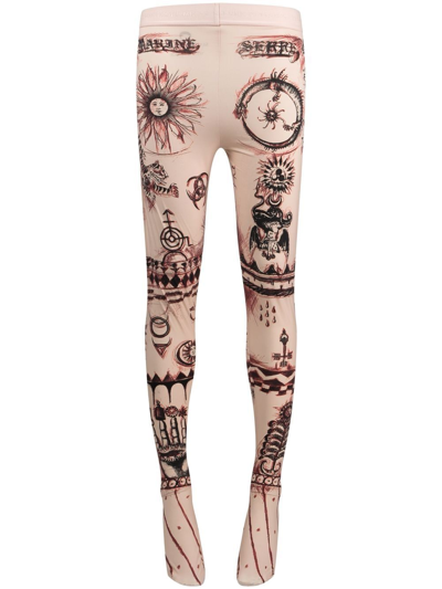 Marine Serre Geotic Tattoo-print Leggings In Neutrals