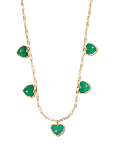 Yvonne Léon 9kt And 18kt Yellow Gold Malachite Five Heart Pendant Necklace In Green