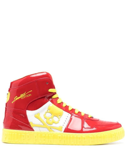 Philipp Plein Skull Lace-up High-top Trainers In Red