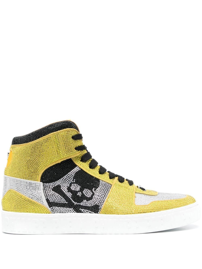 Philipp Plein Crystal Notorious High-top Trainers In Yellow