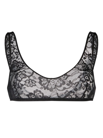 Oseree Floral-lace Scoop Sports Bra In Black