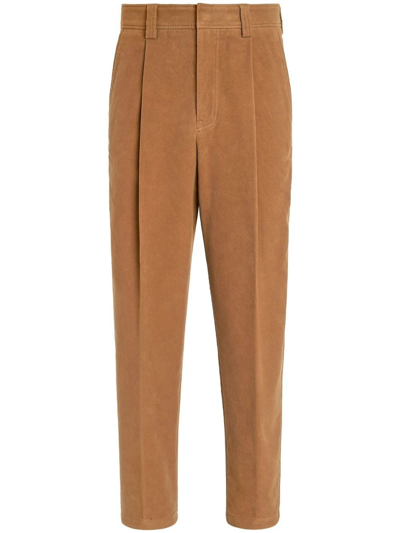 Zegna Pleat-detail Straight-leg Jeans In Medium Brown